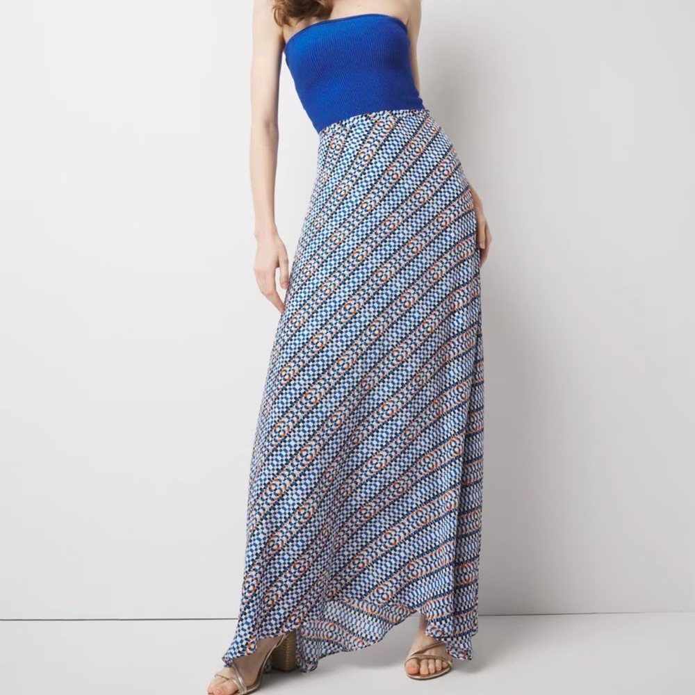White House Black Market Blue and White Geometric Maxi Skirt